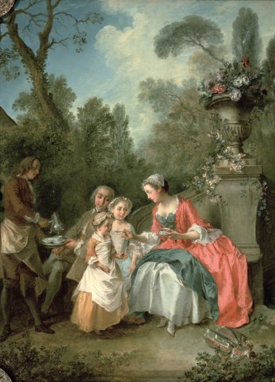 Una signora e un gentiluomo nel giardino con due bambini (dettaglio) da Nicolas Lancret
